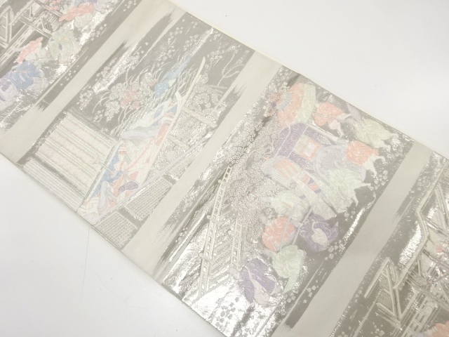 平安人物・風景模様織り出し　袋帯